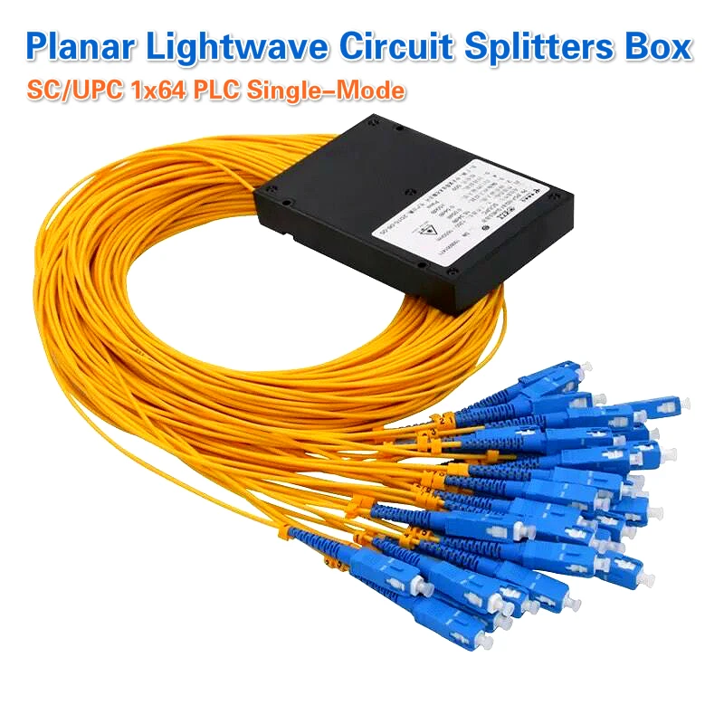 

SC/UPC 1x64 Fiber Optic PLC Splitter Fiber pigtails with SC UPC Connector Planar Lightwave Circuit ABS Optic Splitter Box