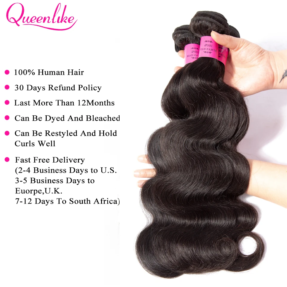 Big 6x6 Closure And Bundles Queenlike Hair Brazilian Body Wave With 6*6 Lace Closure Remy 3 Human Hair Bundles With Closure