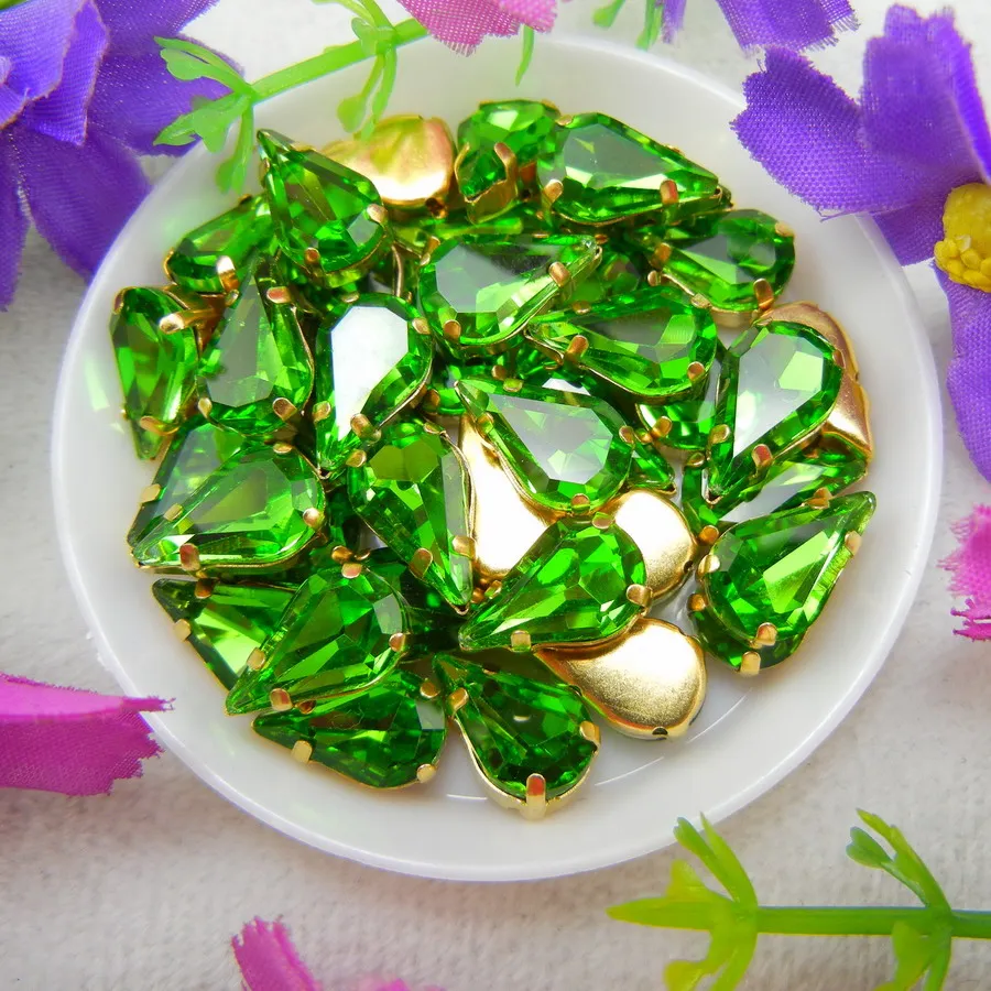 Glaskristall Goldklauen 3*6mm 6*10mm 8*13mm Fantasiefarben Schlanke Wassertropfen Birnenform Aufnähbare Strass-Perlen Handarbeit DIY – Detail 21