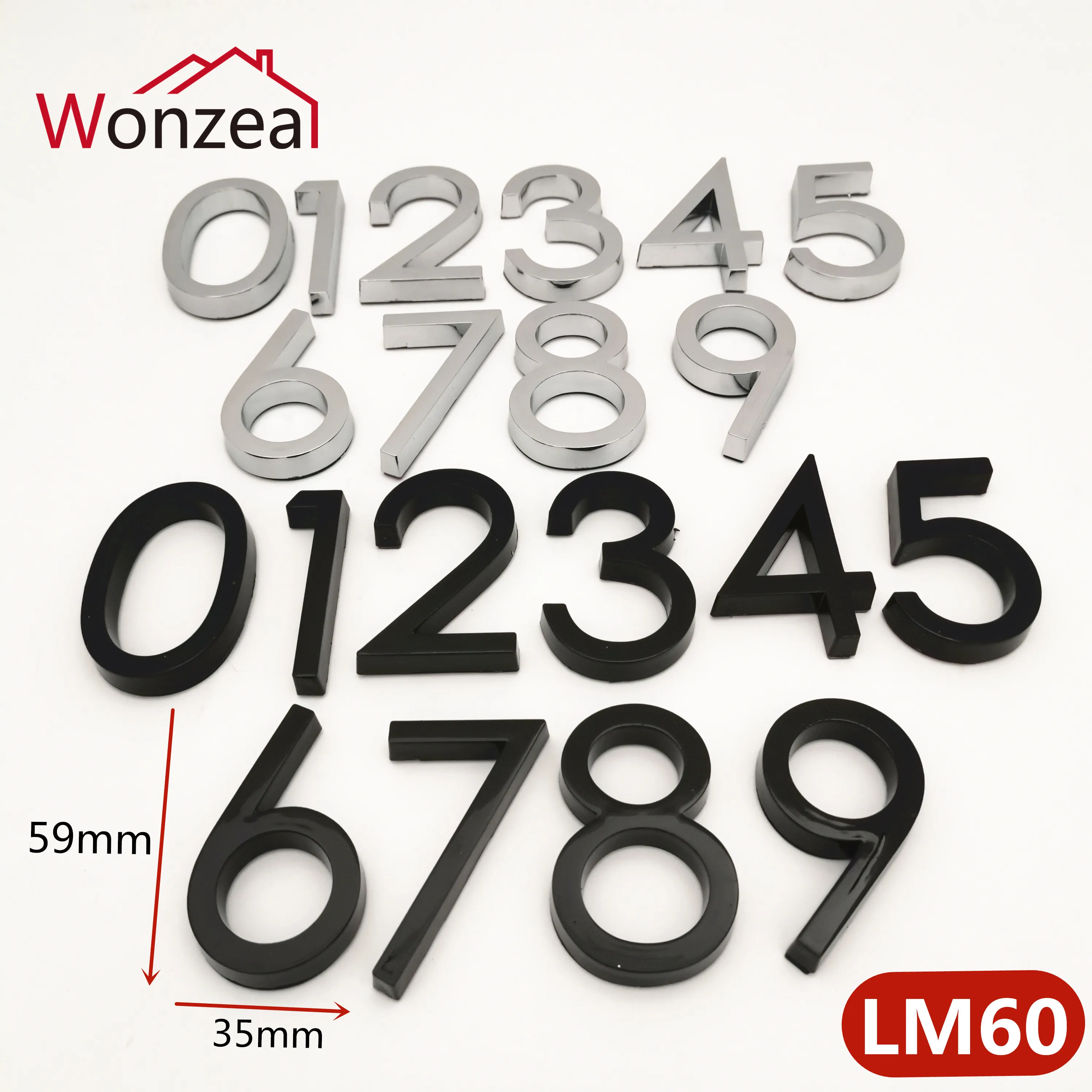 58mm Modern Grey Door Plate Plaque Number House Hotel Door Address Digits Sticker Plate Sign ABS plastic 0123456789