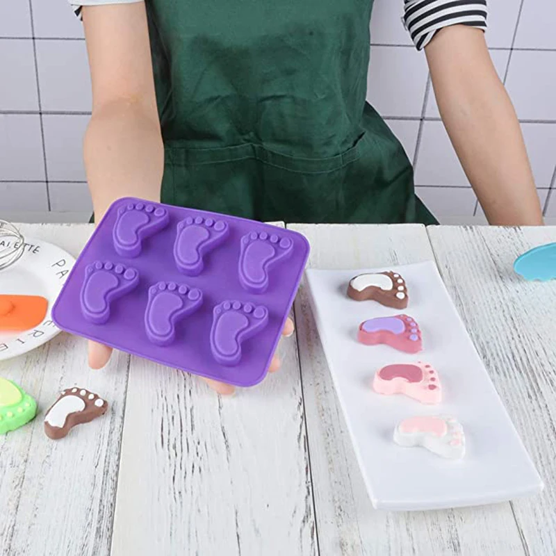 Baby Foot Print Silicone Soap Mold Footprint Shaped Chocolate Candy Mould Lotion Bar Jello Ice Cube Tray Cookie Pan Shower Party