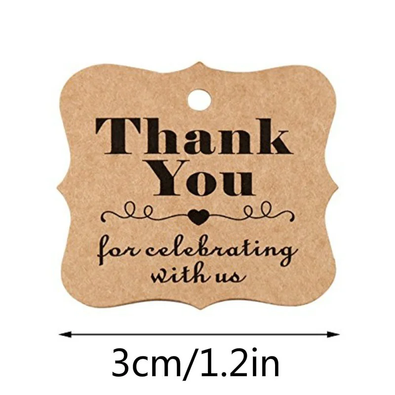 100Pcs Kraft Paper Gift Tags Thank You For Celebrating With Us Labels Handmade For Wedding Party Decoration Packaging Hang Paper