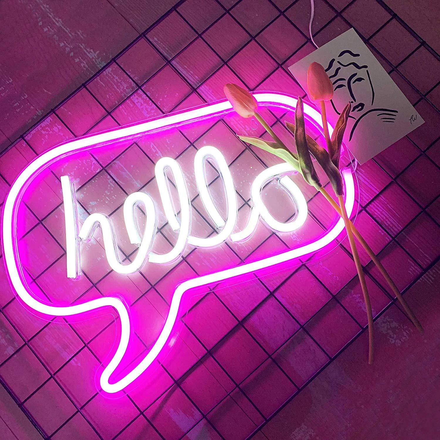 LED Hello Neon Lights Sign Custom Letters for Party Wedding Decorations Home Wall Room Decor Gifts Hello Neon Signs