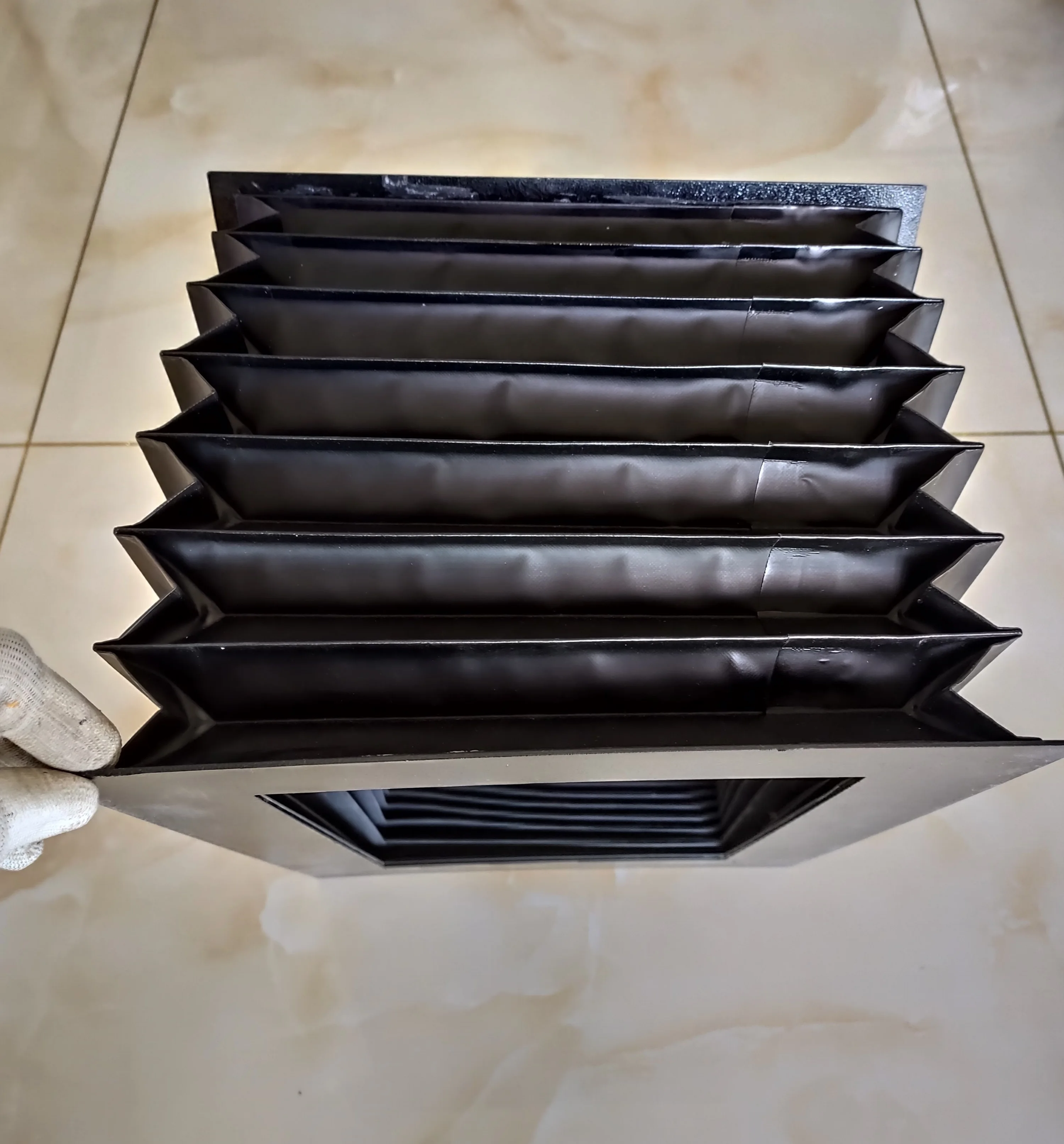 T5 flexible protection bellows,  inside 200 mmx300 mm; outsize 280 mmx380 mm; both ending flange 300 mmx400 mm