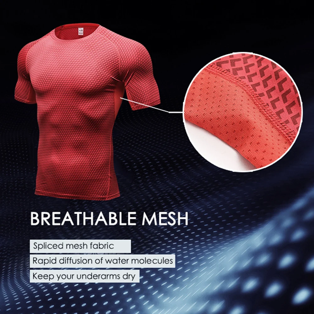 Quick Dry Workout Running Shirt Compression Fitness Tops Breathable Jersey Gym T-shirts Clothing Rashguard Male Sport Shirts Men