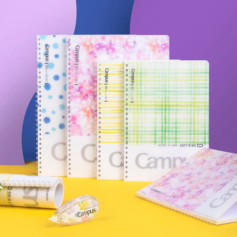 4pcs Japan Kokuyo Soft Ring Notebook Horizontal Spiral Notebook Waterproof Cover Soft Coil Notepad A5/B5