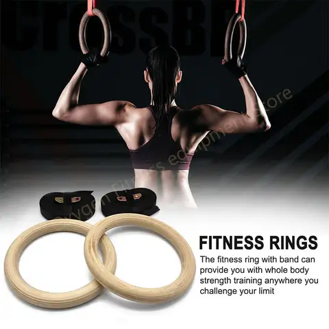 28 mm gymnastikringar i björk med justerbara 4 m remmar, maxbelastning 350 kg för hemmagym, gör-det-själv-gym, pull-ups, träning av ryggmuskler och axlar 8 best sales gymringar - №8