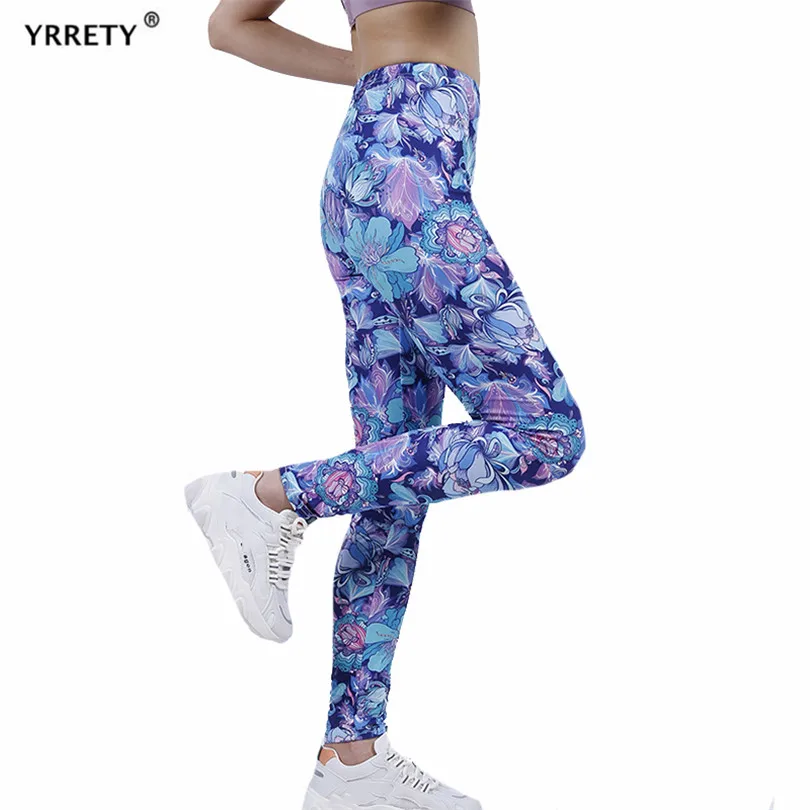 YRRETY Flowers Leggings Push Up Sport Women Fitness Running High Waist Elastic Trousers Gym Girl Tights Ankle-Length Soft Pants