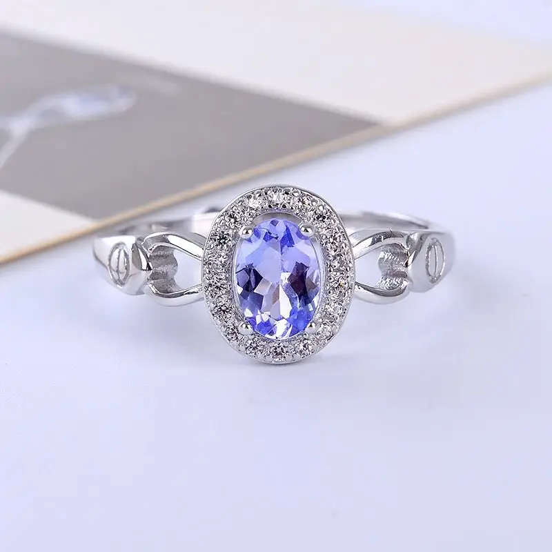 Hotsale silver tanzanite ring 4 mm * 6 mm real tanzanite ring for engagement solid 925 silver tanzanite ring romantic gift