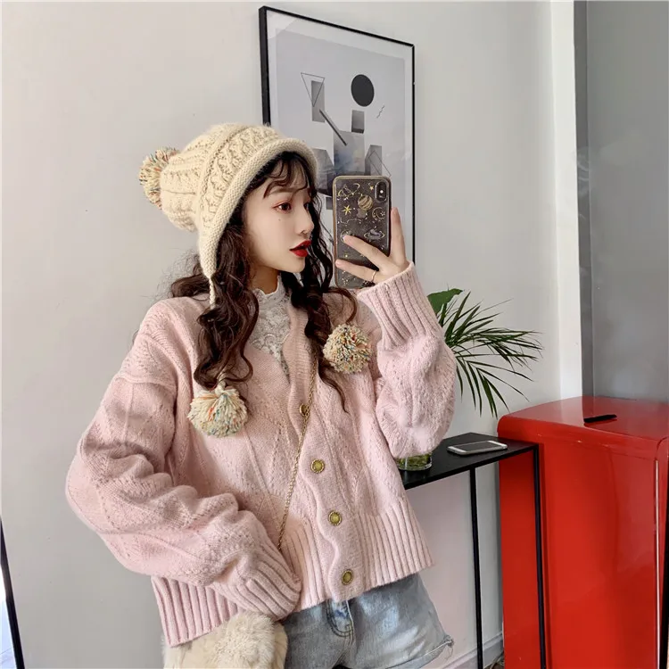 2020 spring new Korean sweet wave pattern V-neck knitted jacket + wild stand-up collar long-sleeved lace shirt women