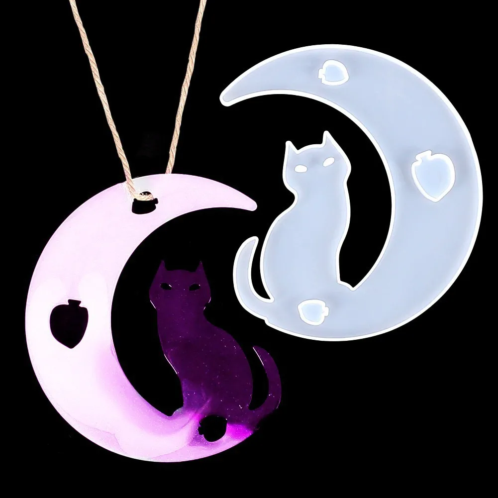 DIY Resin Epoxy Moon Mold Fawn Cat Moon Silicone Resin Mold Rabbit Dolphin Pendant Silicone Mold