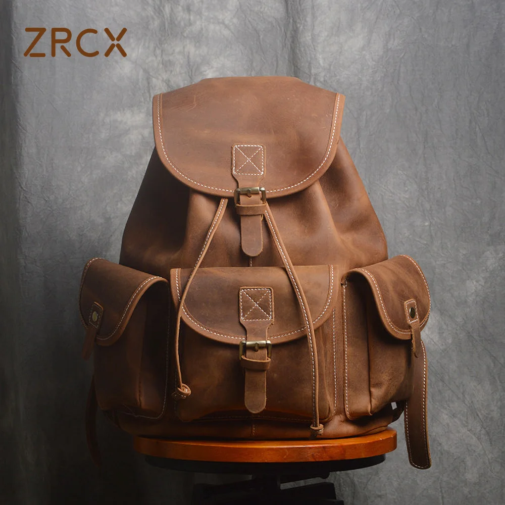 

ZRCX Vintage Backpack For Men Genuine Leather Fashion Bags High Quality Laptop Backpack Trend Travel Bag