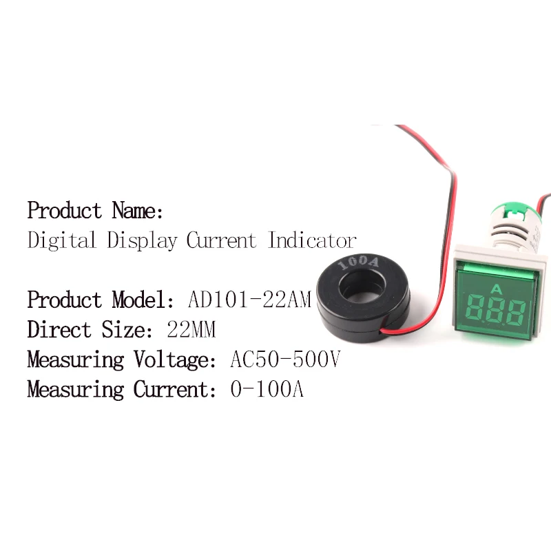 Digital Amperímetro Medidor de Corrente Indicador de Medidores de Tensão Lâmpada LED Redondo Quadrado Luz de Sinal de Alta Qualidade Marca, 22mm,