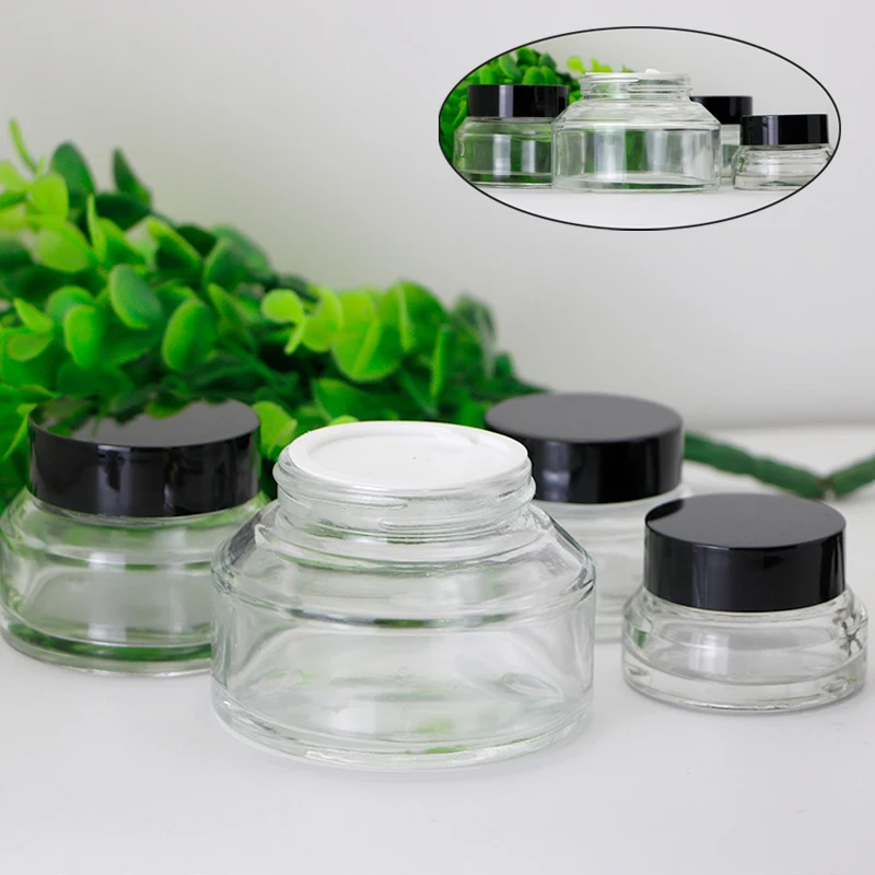 1pcs 15g/30g/50g Empty Clear Glass Refillable Bottles Lip Balm Jar Travel Face Cream Pot Lotion Vials Amber Cosmetic Containers