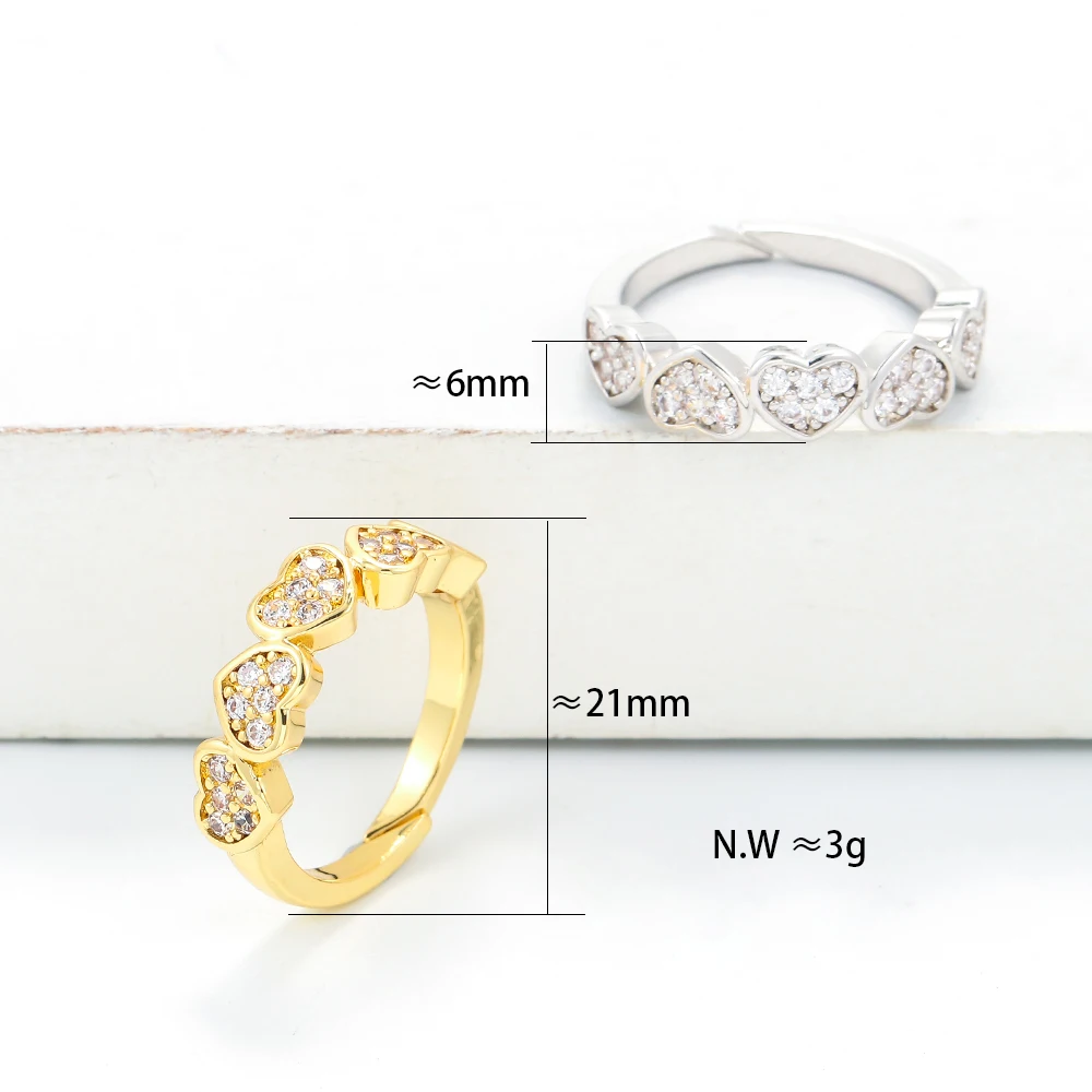 EYIKA New Design Cute Fashion Gold Silver Color Zircon Multiple Heart Open Ring Engagement Party Jewelry for Women Anniversary