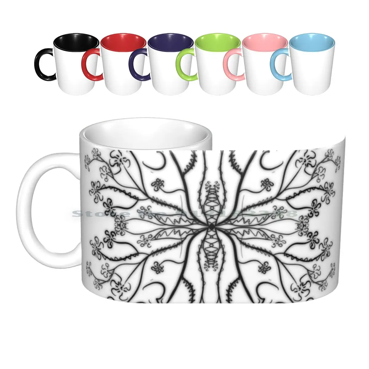 Zen 3 Ceramic Mugs Coffee Cups Milk Tea Mug Zen Line Art Quadrant Radial Symmetry Cool Trippy Creative Trending Vintage Gift