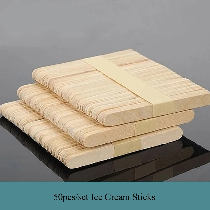 50Pcs/set Ice Cream Sticks Mold Wooden Disposable Ice Cube Stick Mould DIY Crafts Popsicle Block Sticks Ice Molds Accessories