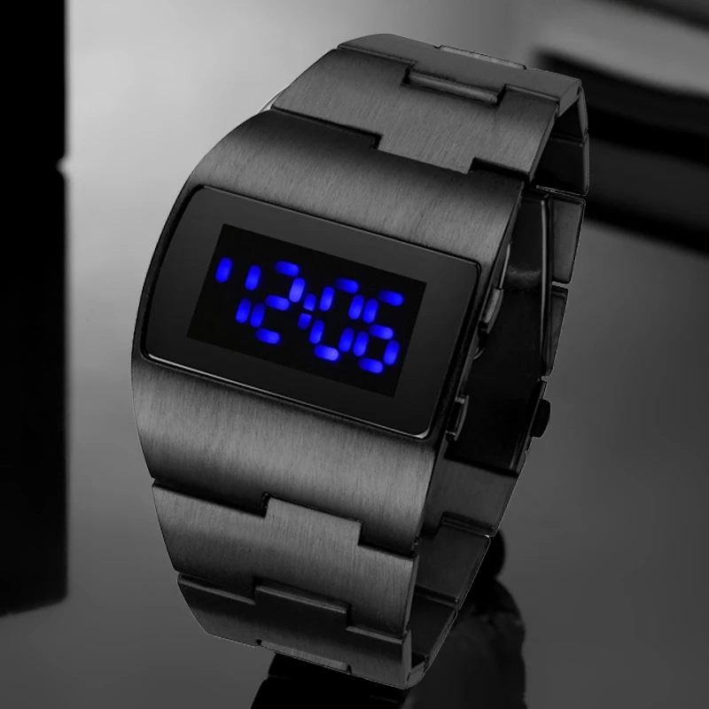 Moda Led cyfrowy zegarek mężczyźni Nilitary sport zegarki czarny stal nierdzewna Big Wrist wielofunkcyjne elektroniczne zegarki na rękę mężczyzn