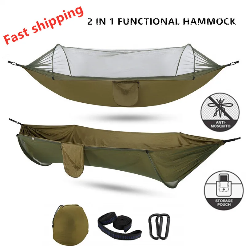 

2023 new Camping Hammock with Mosquito Net Pop-Up Light Portable Outdoor Parachute Hammocks Swing Sleeping Hammock Camping Stuff