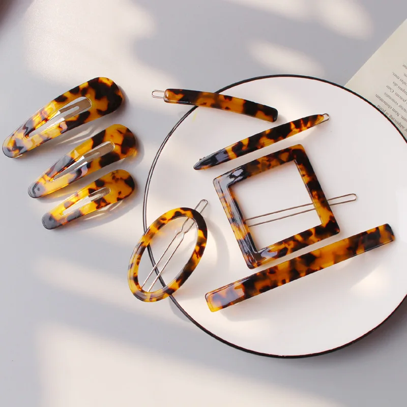 Fashion Acetate Acrylic Hair Clips Pin Korean Women Hair Accessories Geometric Colorful Leopard Print Tortoise Shell Barrettes