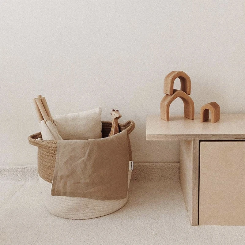 Jute Laundry Basket Cotton Organizer Chic Woven Round Storage Wasmand Baby Small Stuff Toy Organization Nordic Room Home Decor