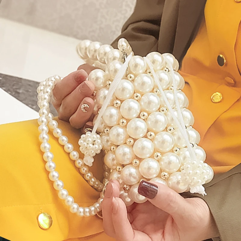 

Luxury Woven Pearl Evening Bags for Women 2023 New Beaded Flap Box Pearl Clutch Purses And Handbag Ladies Mini Cross Body Bag