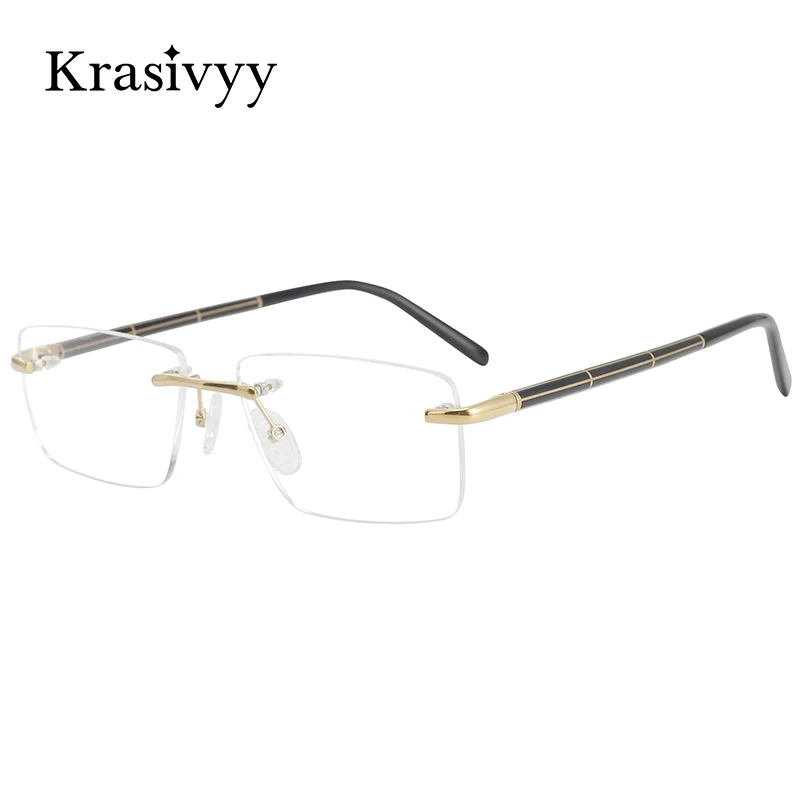 Krasivyy Pure Titanium Glasses Frame Women Brand Designer Optical Prescription Eyeglasses Men Rimless Square Myopia Eyewear