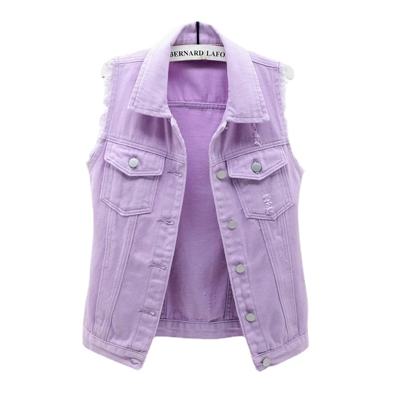 Purple Sleeveless Jeans Jacket Women Summer Fashion Single-breasted Denim Vest Coat Vintage Matching Jean Vests Indie Waistcoat