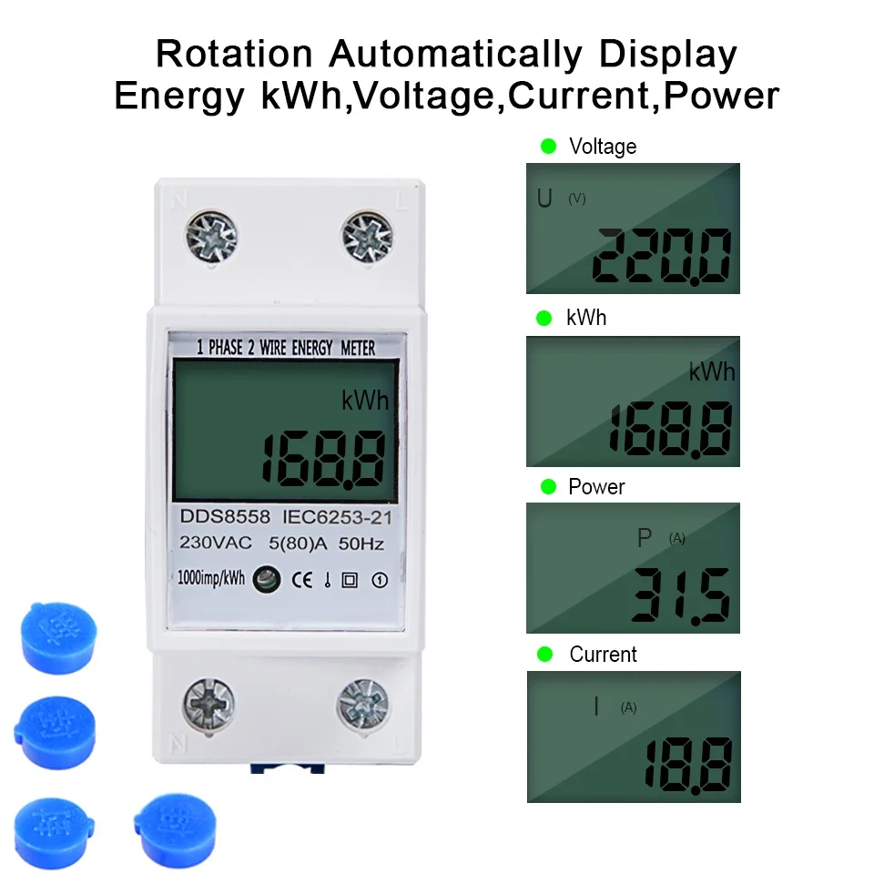 5(80)A 230V Digital Energy Meter  DIN RAIL 50Hz KWH DIN RAIL METER  LCD Display DDS662 DIGITAL Single Phase kWh counter freeship