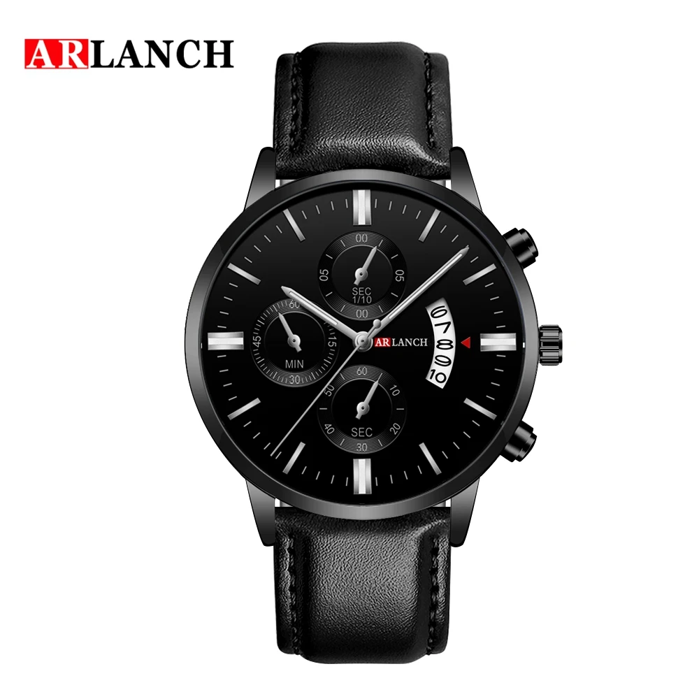 

Top Brand Hot Selling Products Men's Luxury Business Series Silver Black Leather Strap Men's Sports Watch Classic Calendar Watch