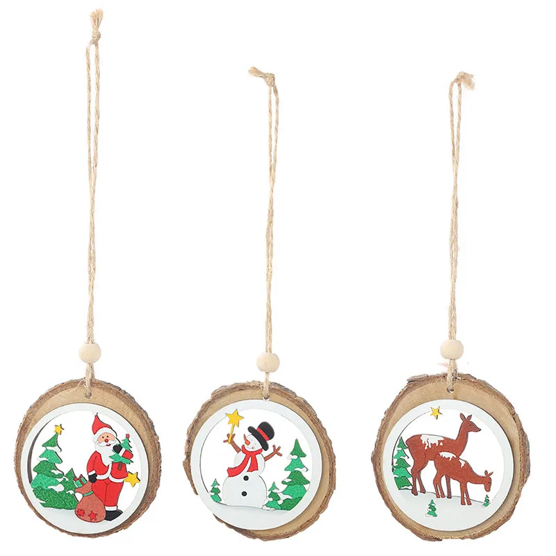 Wooden Christmas Tree Hanging Ornaments Xmas New Year Santa Claus Snowman Reindeer Pendants for Home Party Decoration Accessory