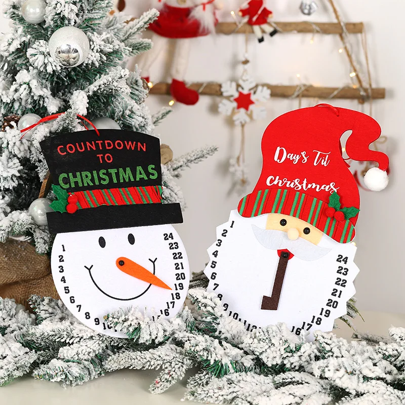 Merry Christmas Calendars Snowman Non-Woven Felt Clock Calendar Advent Countdown For New Year Xmas Party Home Hanging Ornaments