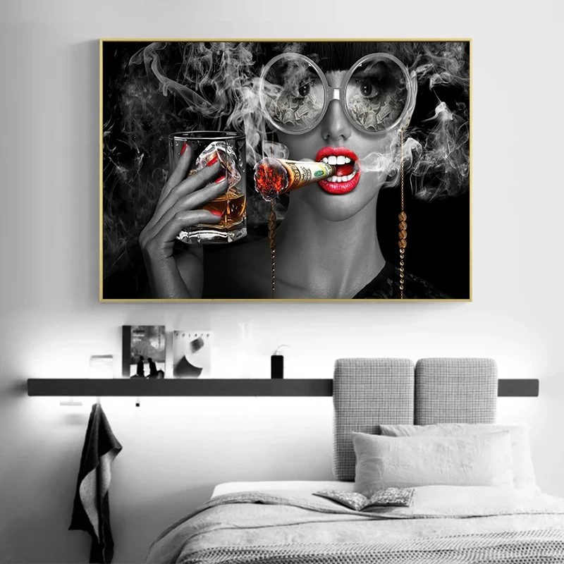 One Piece Sexy Woman Smoking Posters Canvas Painting Wall Art Picture For Living Room Modern Home Decoration Money Cigarette