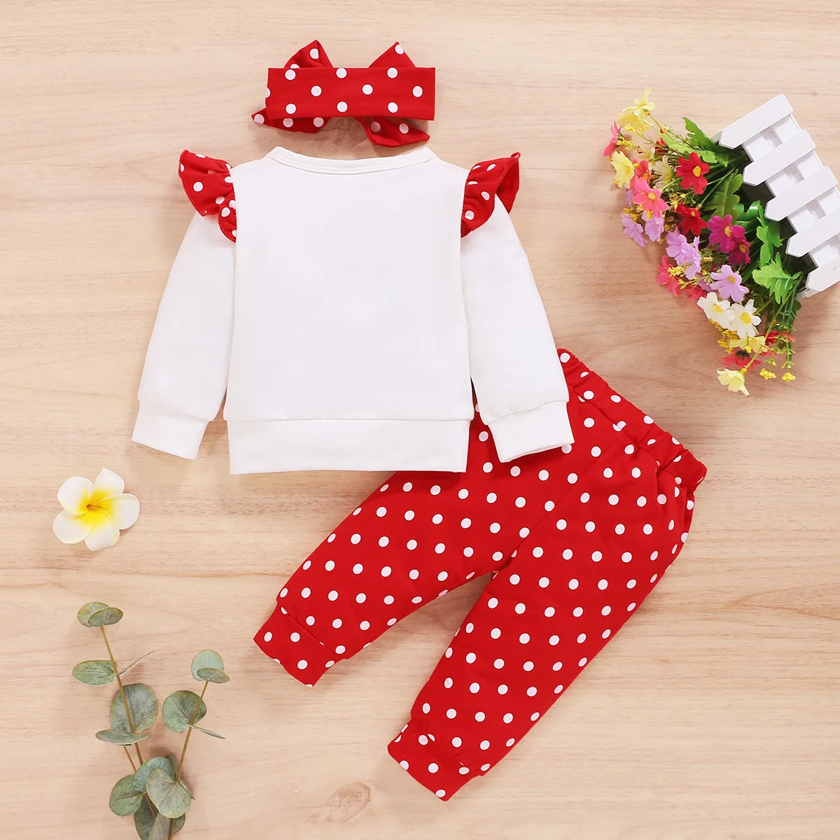 Autumn Cute Baby Girl Clothes Sets Fly Sleeve Hoodie Sweatshirts Polka Dot Legging Pants Toddler Girl Outfits Baby Clothing Set