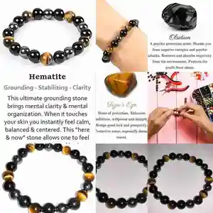 Natural Preto Obsidiana Hematita Pulseiras para Homens e Mulheres, Tiger Eye Beads, Soul Jóias, Magnetic Health Protection 10 principais vendas obsidiana pulseira - №9