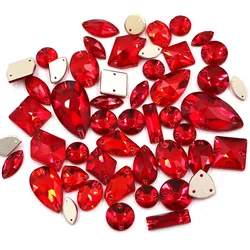 Wedding Decorarions High Quality Glass Crystal Red Stones Mixed Shape 50Pcs/Bag Flatback Rhinestones Sew On Clothing/Patches/Hat