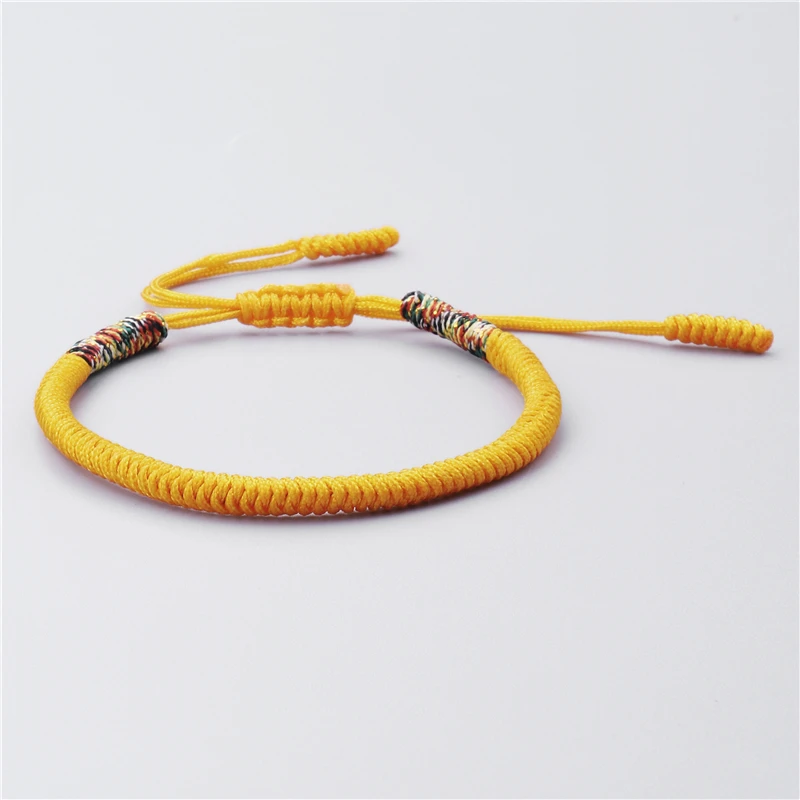 Yellow Nylon Thread Bracelet Tibetan Buddhist Handwoven Braided Rope Knots Bracelets Prayer Charm Jewelry Wristbands