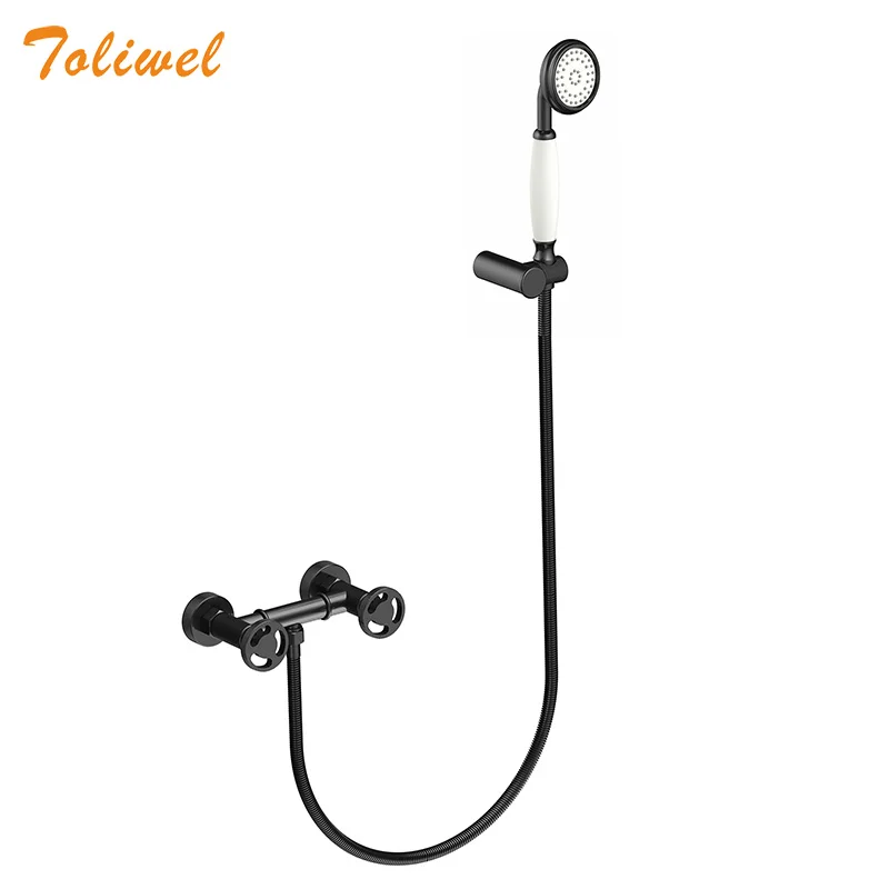 

Bathtub Faucets Black Bath Shower Set White Shower Set Bathtub Mixer Tap Dual Contral Shower Wall Mounted For Bathroom WF0033BT