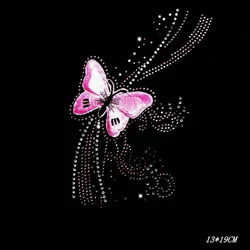 Butterfly Sparkle Pattern Rhinestone Diamante Transfer Rhinestones Patches Sticker Iron On Design Hotfix Gem T Shirt Motif