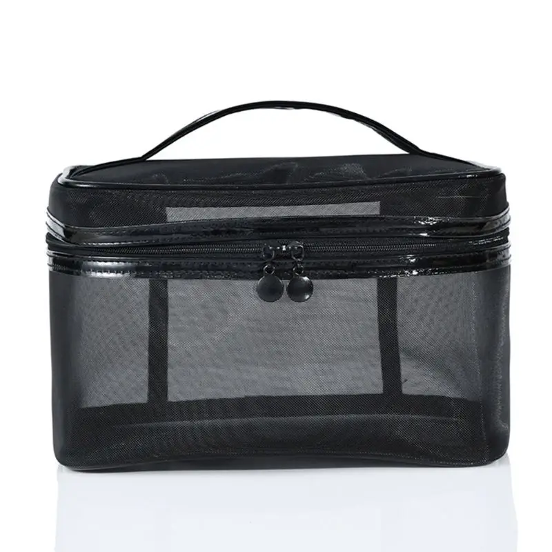 Clear Black Mesh Zipper Makeup Bag Female See Through Cosmetic Travel Portable Shower Toiletry Case