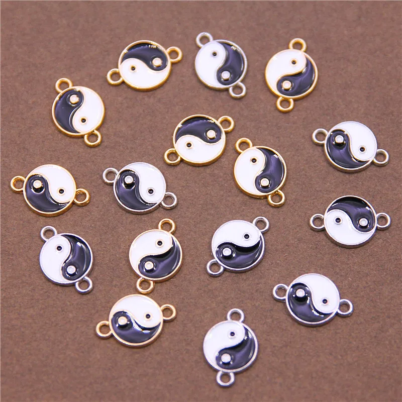 10 pezzi smalto nero bianco Yinyang Taichi Charms lega collegare ciondolo misura collane bracciali accessori gioielli fai da te