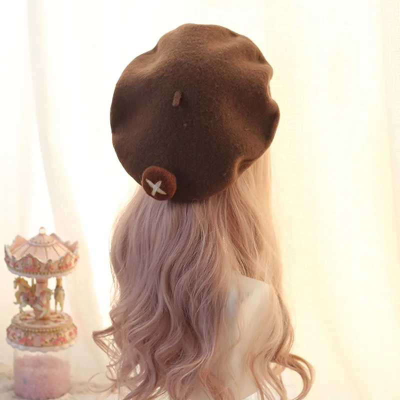 Bear beret handmade wool felt mushroom beret super cute hat painter hat autumn winter Vintage Lolita Girls Beanies wholesale