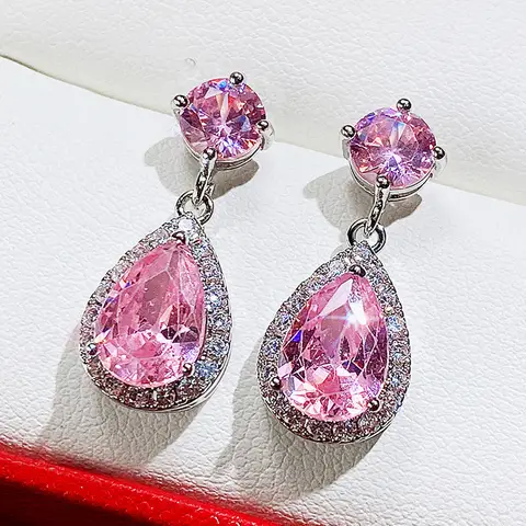 Caoshi luxo feminino dangle brincos de cristal brilhante zircônia pedra 5 cores disponíveis mulheres nobres acessórios do partido jóias presente