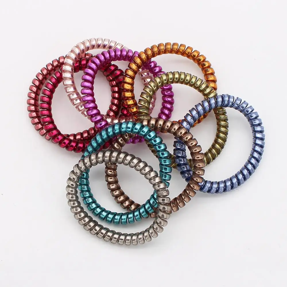 10pcs Super Thin Coiled Plastic Hair Ties Colorful Stretched Spiral Hair Ropes Telephone Wire Ponytail To Protect Your Hair