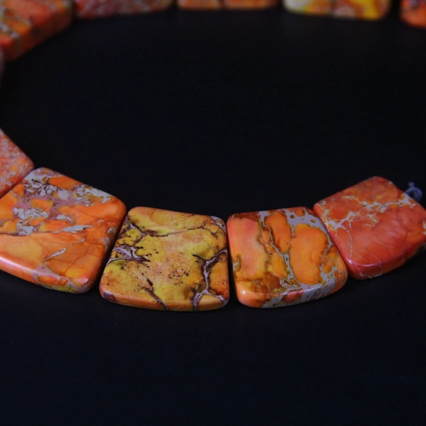 15pcs Orange Impression Jaspers Top Drilled Trapezoid Slab Beads,Ocean Sediment Emperor Stone Graduated Necklaces Trendy Jewelry