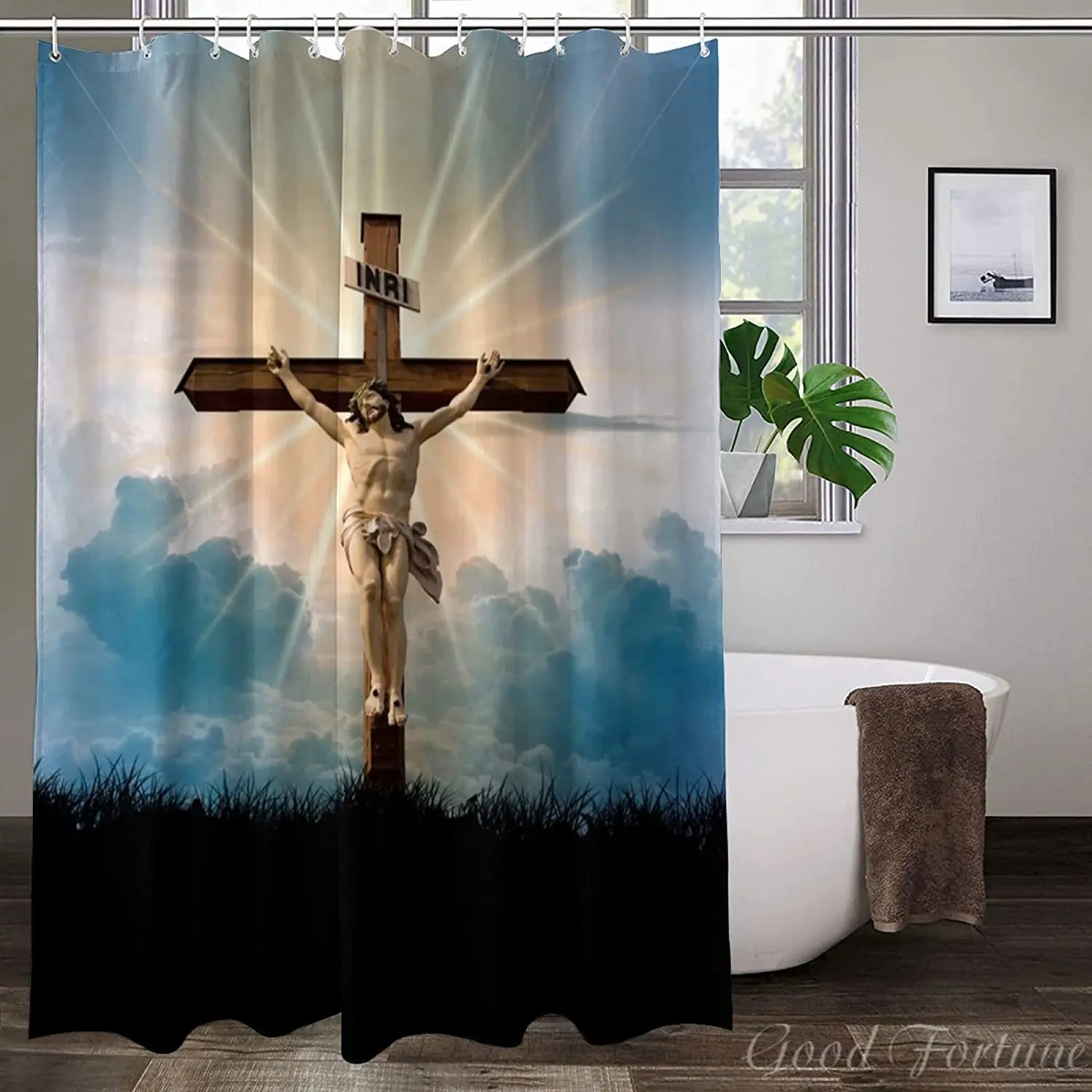 Cross Christ Faith God Jesus Funny Bathroom Set Polyester Waterproof Bath Shower Curtains