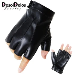 DesolDelos-guantes de cuero sintético para hombre, manoplas finas de alta calidad para conducir y bailar sin dedos, R017