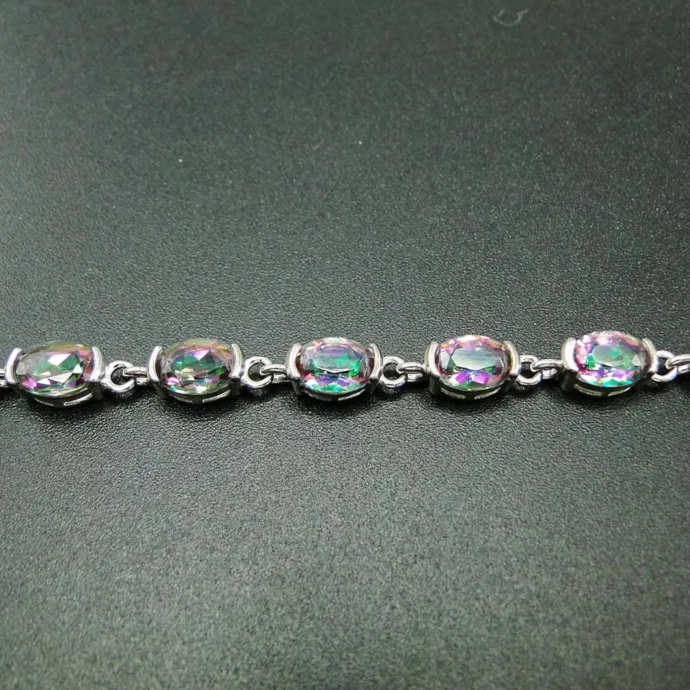 100% 925 Sterling Silver Rainbow Mystic Topaz Women Bracelet for Engagement Wedding gift Jewelry