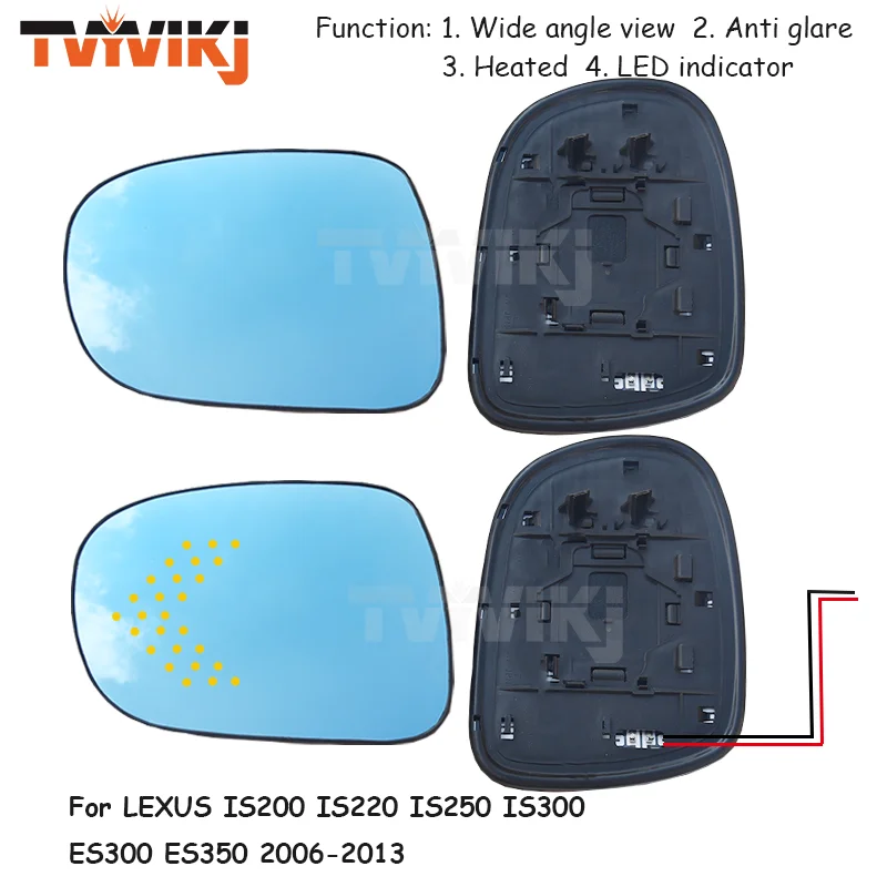 1 pair rearview mirror blue glass Lens with LED indicator For LEXUS IS200 IS220 IS250 IS300 ES300 ES350 2006-2013 wide angle