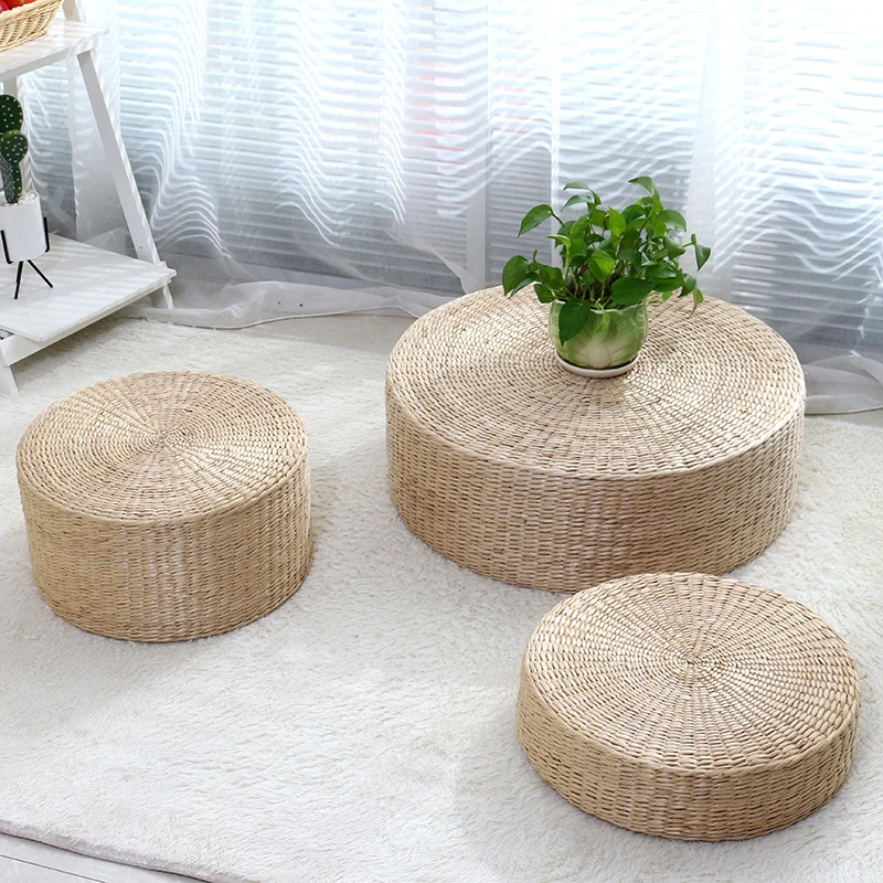 Rustic Floor Cushion Straw Pouf Seat Meditation Ottoman Home Decor Meditation Cushion Buckwheat Floor Seat Cushion Home Textile